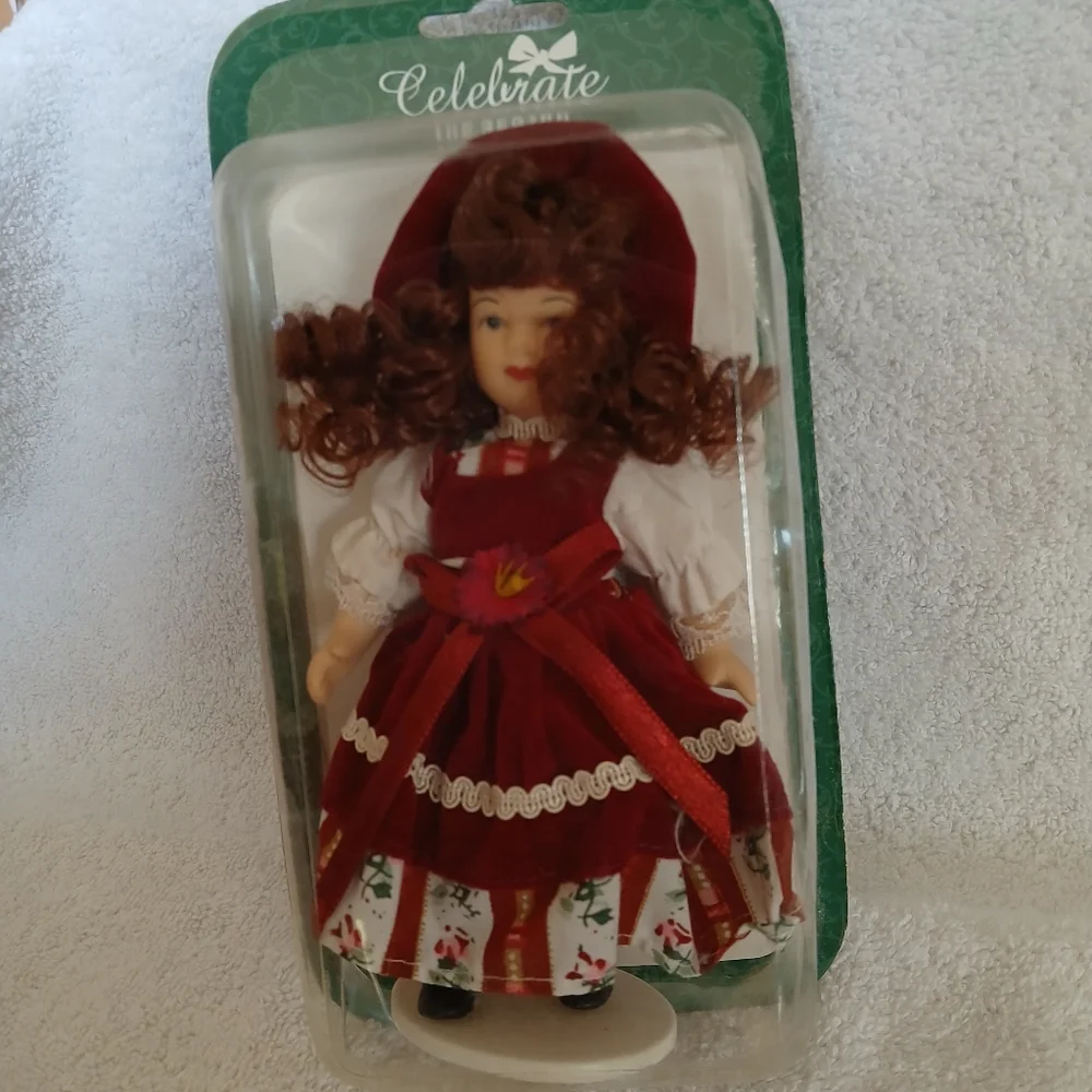 Collectible Porcelain‎ Doll Hand Painted Bisque in Red Dress